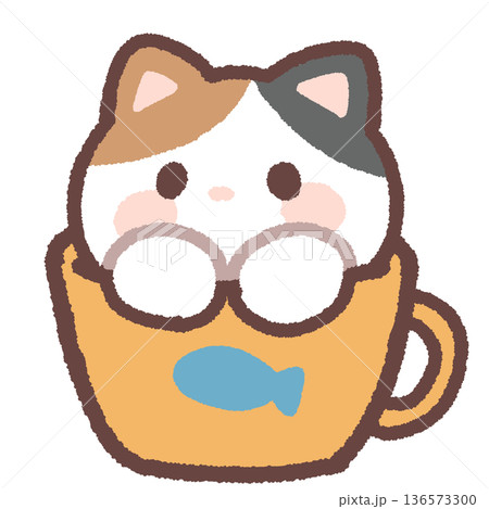 シンプルなマグカップに入ったねこ 136573300