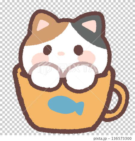 一隻貓在一個簡單的杯子裡 136573300