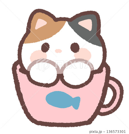 シンプルなマグカップに入ったねこ 136573301