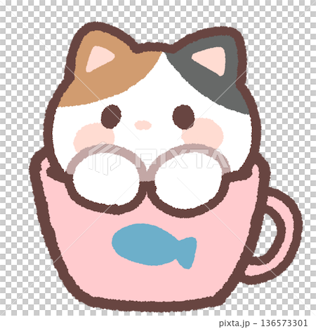 シンプルなマグカップに入ったねこ 136573301
