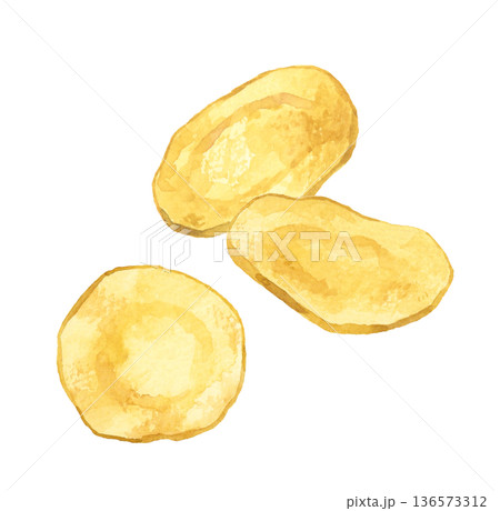 ポテトチップス　料理・食べ物の手描き水彩イラスト素材 136573312