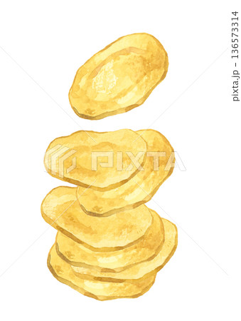 重ねたポテトチップス 料理・食べ物の手描き水彩イラスト素材 重ねたポテトチップス 料理・食べ物の手描き水彩イラスト素材 136573314