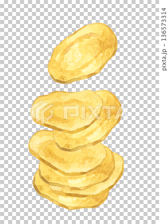 重ねたポテトチップス 料理・食べ物の手描き水彩イラスト素材 重ねたポテトチップス 料理・食べ物の手描き水彩イラスト素材 136573314