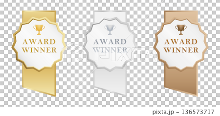 アワード受賞バッジリボンセット(金銀銅・トロフィーアイコン) アワード受賞バッジリボンセット(金銀銅・トロフィーアイコン) 136573717