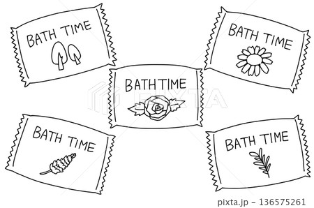 ゆるめシンプルな個包装の入浴剤セット2　線画　 136575261