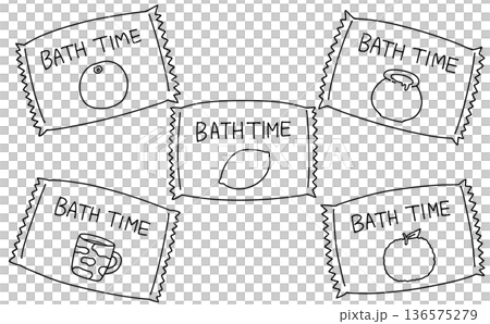 ゆるめシンプルな個包装の入浴剤セット1　線画 136575279