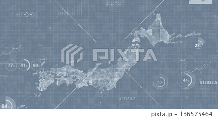 日本地図とデジタルテクノロジーのコンセプト 136575464