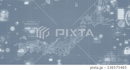 日本地図とデジタルテクノロジーのコンセプト 136575465