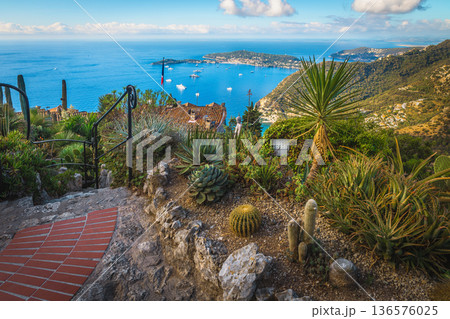 Beautiful pedestrian walkway in the ornamental garden of Eze 136576025