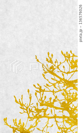 木蓮の芽吹きを金箔で描いた、和風のシルエットアート 136576026