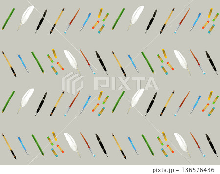 文房具・筆記用具・画材のパターン（手描き水彩イラスト） 136576436