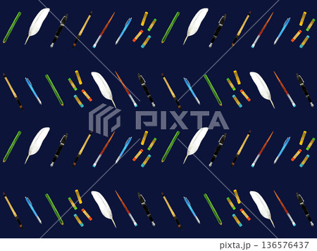 文房具・筆記用具・画材のパターン（手描き水彩イラスト） 136576437