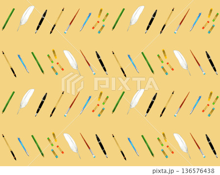 文房具・筆記用具・画材のパターン（手描き水彩イラスト） 136576438