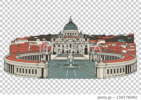 A stunning vector illustration of St. Peter's Basilica and Square in Vatican City, showcasing classic European architecture and iconic religious landmark A stunning vector illustration of St. Peter's Basilica and Square in Vatican City, showcasing classic European architecture and iconic religious landmark 136576992