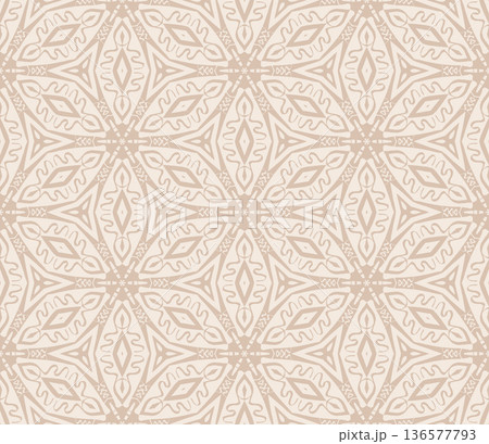 Beige Geometric Floral Seamless Pattern with Retro Tile Lattice Ornament Beige Geometric Floral Seamless Pattern with Retro Tile Lattice Ornament 136577793