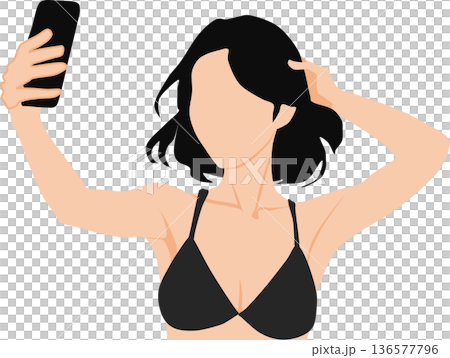 Illustration of a woman in a swimsuit taking a selfie Illustration of a woman in a swimsuit taking a selfie 136577796