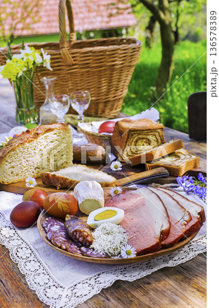 Easter table food Easter table food 136578389