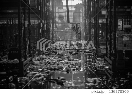 Burnt warehouse. Consequences of the fire. Burnt warehouse. Consequences of the fire. 136578509
