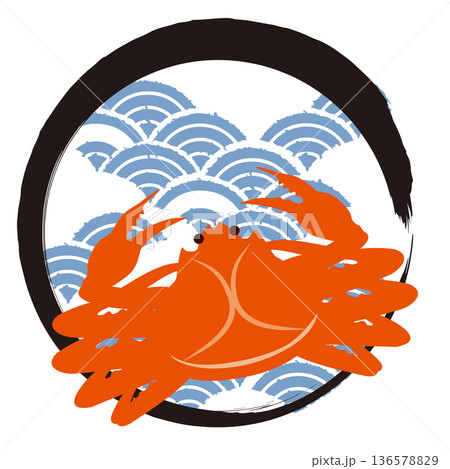 和柄青海波と蟹の和風イラスト背景 和柄青海波と蟹の和風イラスト背景 136578829