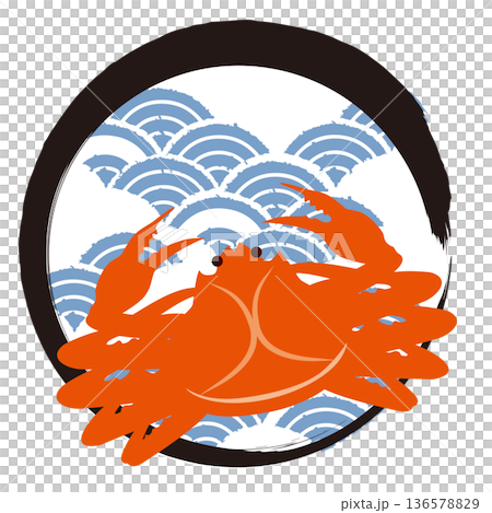 和柄青海波と蟹の和風イラスト背景 和柄青海波と蟹の和風イラスト背景 136578829