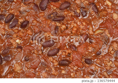 Hearty Chili con Carne with Red Beans and Ground Meat 136579444