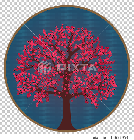 円形背景のついた紅梅の木のイラスト 円形背景のついた紅梅の木のイラスト 136579543