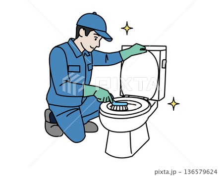 トイレの掃除をする清掃業者のイラスト 136579624