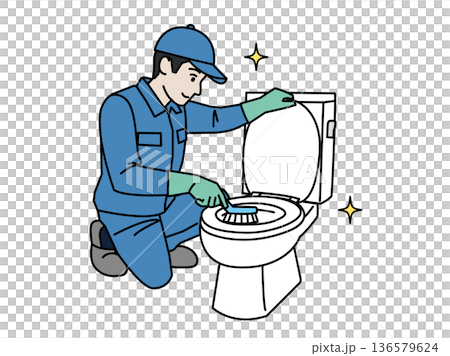 トイレの掃除をする清掃業者のイラスト 136579624