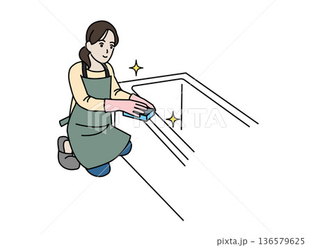 浴槽の掃除をする主婦のイラスト 136579625