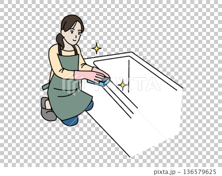 浴槽の掃除をする主婦のイラスト 136579625