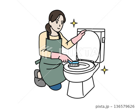 トイレの掃除をする主婦のイラスト 136579626