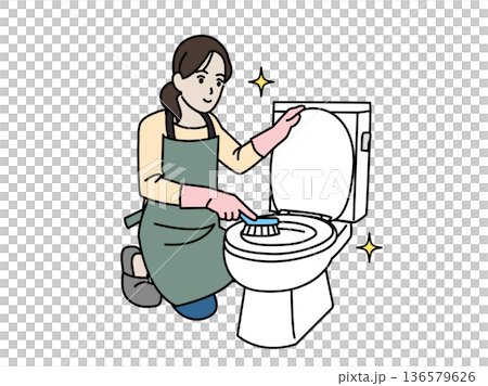 トイレの掃除をする主婦のイラスト 136579626