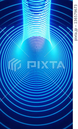 Futuristic blue concentric rings forming a tunnel with glowing waves, sci-fi radar or signal interface concept Futuristic blue concentric rings forming a tunnel with glowing waves, sci-fi radar or signal interface concept 136579673