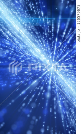 Blue futuristic light-speed tunnel with radial particle streaks and bright starburst, sci-fi data stream background 136579675