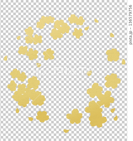 櫻花造型金箔風格插畫圓形畫框 136579756