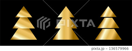 Geometric gold gradient Christmas tree. Holiday elegant set. Geometric gold gradient Christmas tree. Holiday elegant set. 136579966