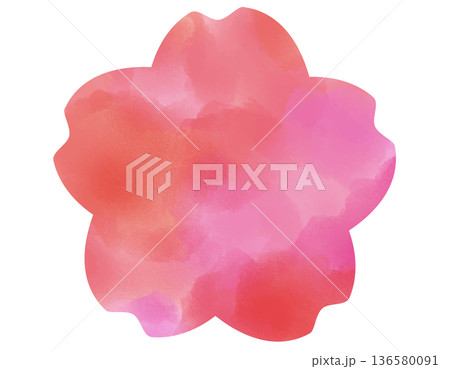 桜のシンプルなフレーム　水彩　ピンク　1 136580091