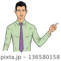 Business man pointing to side explaining presentation concept 136580158