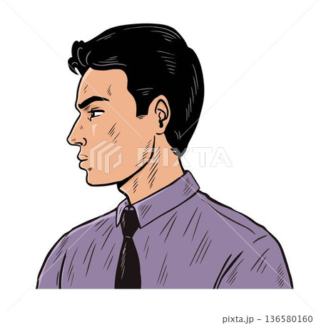 Businessman Profile Portrait in Pop Art Style Vector Illustration 136580160