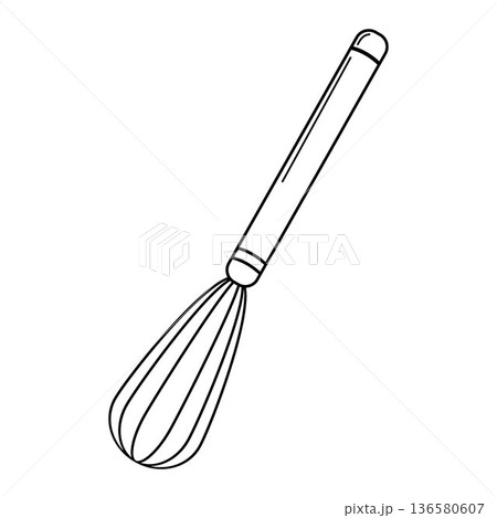 Whisk continuous one line icon isolated on white background. Bakery symbol art drawing. Whisk design outline. Editable stroke. Vector illustration 136580607