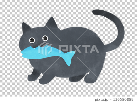 黑貓叼著一條魚 136580889