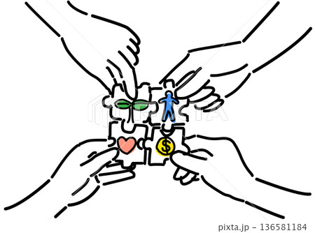 ESG、循環型社会イメージのパズルピースを合わせる手元 136581184