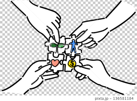 ESG、循環型社会イメージのパズルピースを合わせる手元 136581184