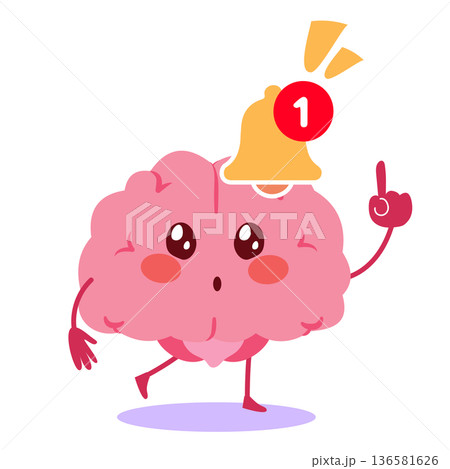 Brain with Notification Alert and Awareness Gesture Cartoon Vector Illustration 136581626
