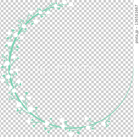 A circular frame decorated with white gypsophila A circular frame decorated with white gypsophila 136581667