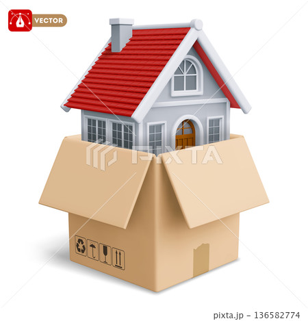 Cardboard Box With Home Inside Cardboard Box With Home Inside 136582774