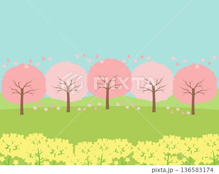 桜の木と菜の花のフレーム 桜の木と菜の花のフレーム 136583174