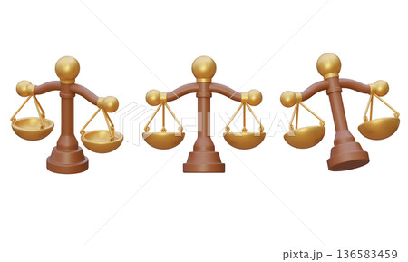 3D rendered set of justice scales icon isolated 136583459
