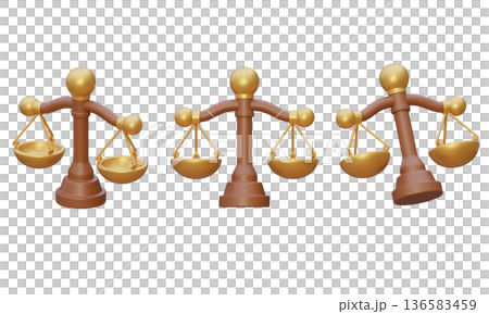 3D rendered set of justice scales icon isolated 136583459