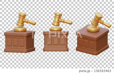 3D rendered judge gavel and wooden podium set isolated 136583463